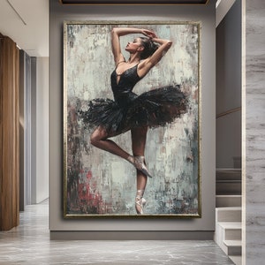 Abstract Dance Canvas Art | Modern Entrance Hall Decor Beautiful Ballerina in Black Tutu Dancing | Abstract Canvas Art | Elegant Wall Decor