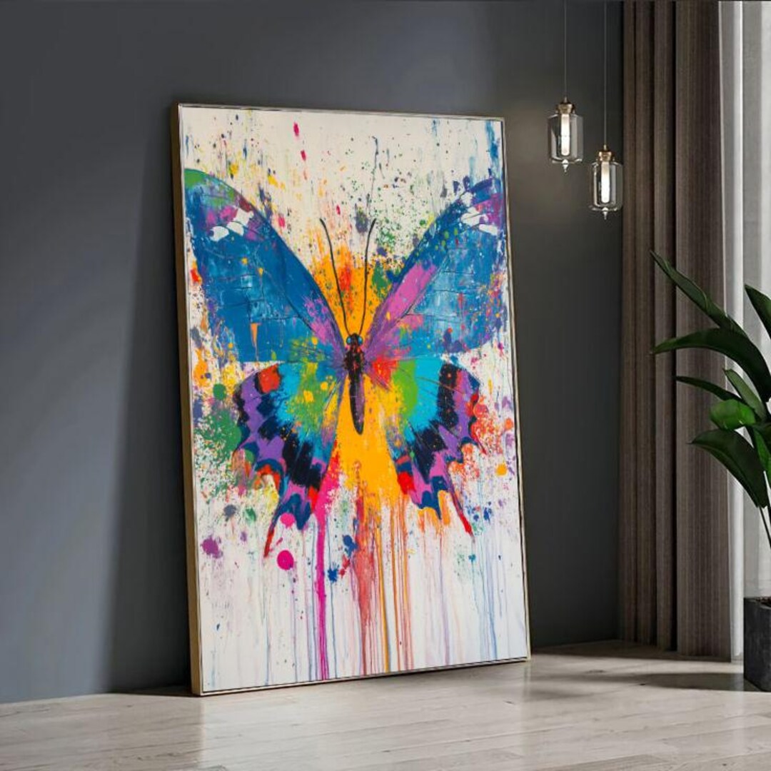 Colorful Butterfly Wall Art – Abstract Paint Splash Insect Canvas ...