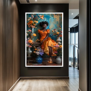 Floral and Beautiful Woman Art - Elegant Canvas Print with Flowers and Female Portrait, Modern Home Decor.