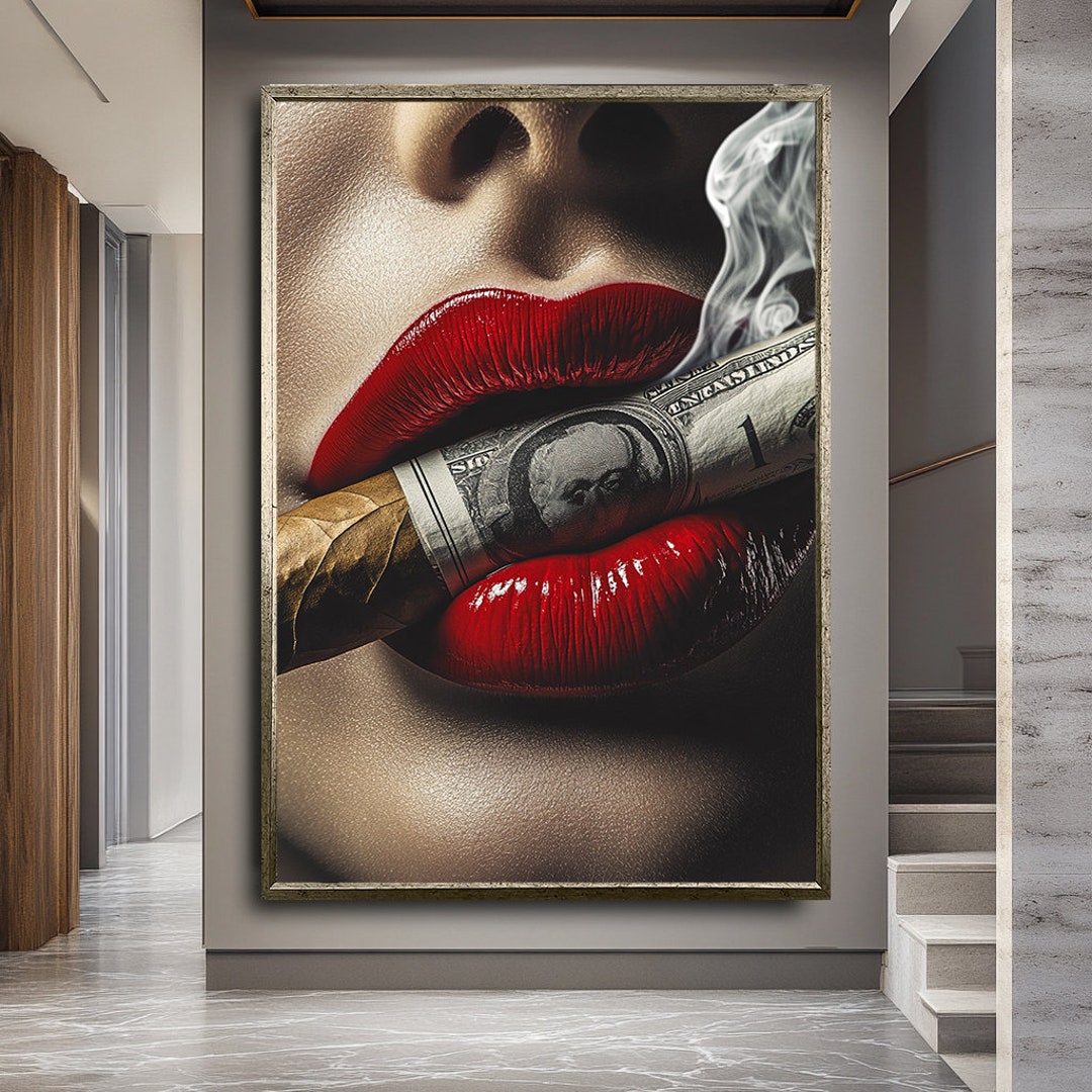 Seductive Woman With Red Lips and Cigar Canvas Art ,bold and Sensual ...