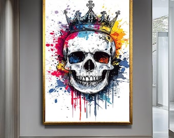 Colorful Skull Art Canvas, Modern Skull Wall Decor, Vibrant Abstract Skull Painting, Unique Pop Art Skull for Living Room, Bold Home Decor