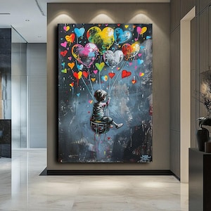 Banksy Ballon Leinwand, Banksy Grafitti Kunst, Ballon Poster, Banksy Kunst, Wandkunst, Leinwanddesign, fertig zum Aufhängen, Wandkunst