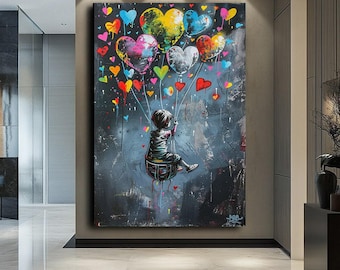 Banksy Balloon Canvas,Banksy Grafitti Art, Balloon Poster, Banksy Art, Wall Art Canvas Design, Ready To Hang Decoration,Wall Art