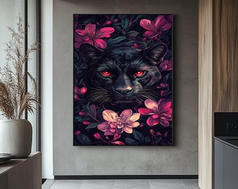 Black Panther Canvas ,Majestic and Powerful Animal Art ,Animal Wall Decor,powerful panther print,Wall Decor,Modern Canvas Art
