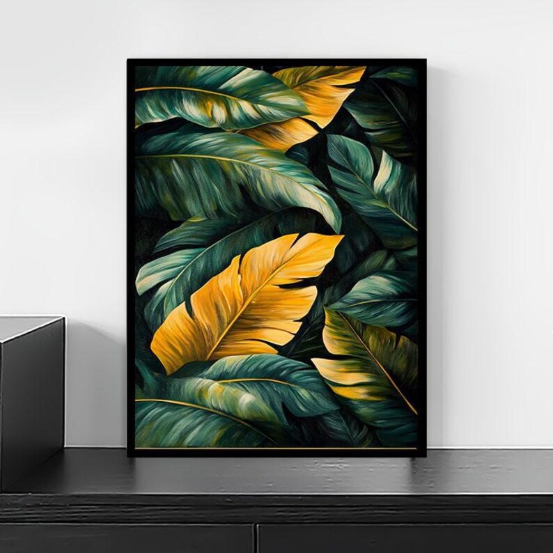 Tropical Leaves Wall Art – Banana Leaf Botanical Print – Green and ...