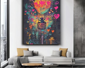 Banksy Balloon Canvas, Balloon Poster, Banksy Art, Wall Art Canvas Design, Ready To Hang Decoration Grafitti Wall Art,Banksy Modern Wall Art
