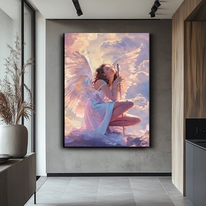 Beautiful Female Angel With White Wings Canvas Art,Angel Woman Canvas Wall Art , Winged Woman Canvas Print,Wall Art,Modern Wall Decor