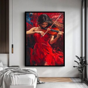 Beautiful Girl Playing Violin Art Print | Elegant Musician Illustration | Modern Canvas Decor | Classical Music Art | Artistic Wall Print. image 2