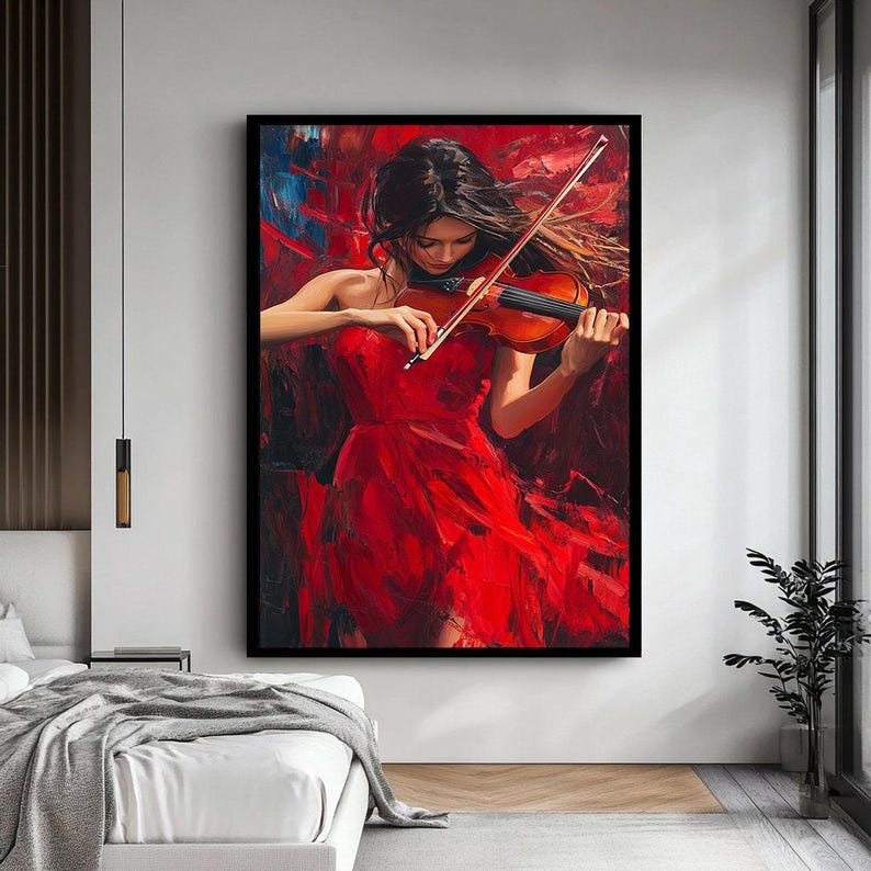 Beautiful Girl Playing Violin Art Print | Elegant Musician Illustration | Modern Canvas Decor | Classical Music Art | Artistic Wall Print. image 2