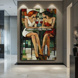 Two Women with Wine Canvas Art - Elegant and Chic Wall Decor, Wine-Themed Painting