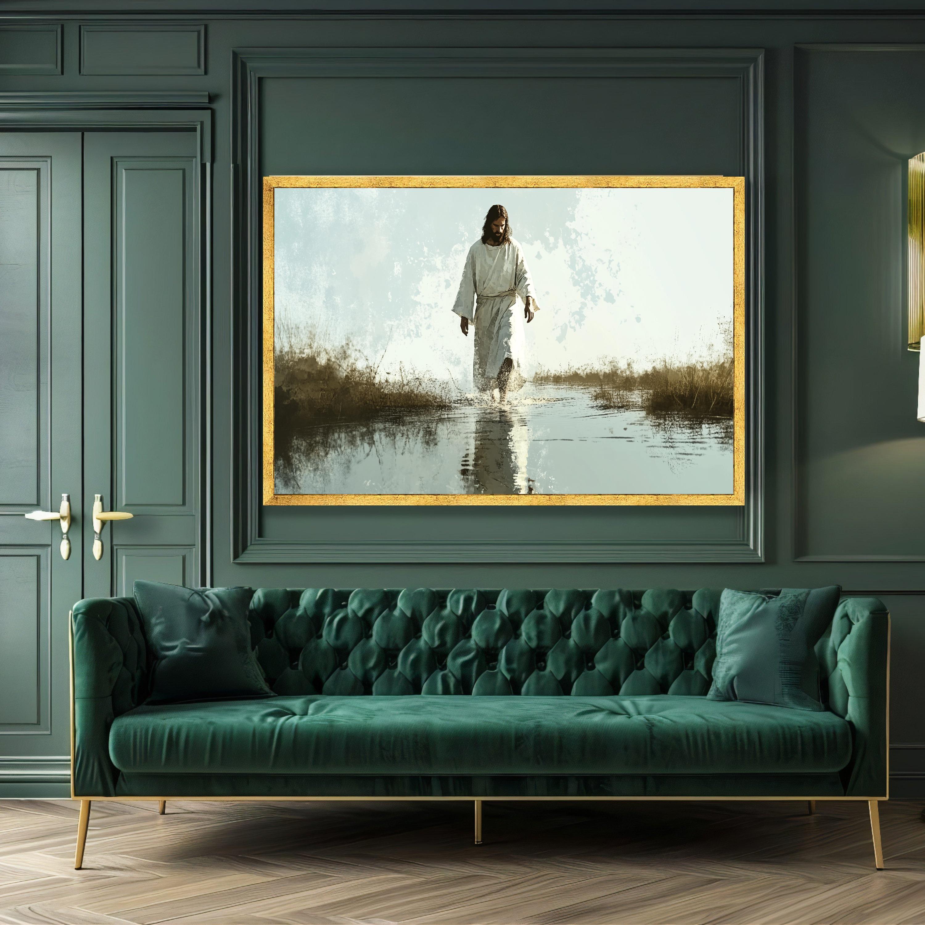 Jesus Walking on Water Canvas, Inspirational Religious Wall Art ...
