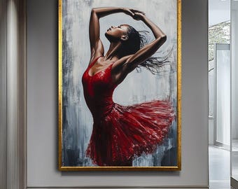 Ballerina Wall Art,Ballerina in Red Dress Canvas ,Dance Canvas Print, Dance Wall Art,Home Decor,Modern Canvas Art,fine art dance print