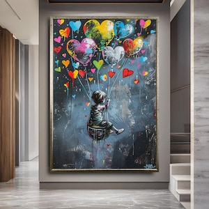 Banksy Ballon Leinwand, Banksy Grafitti Kunst, Ballon Poster, Banksy Kunst, Wandkunst, Leinwanddesign, fertig zum Aufhängen, Wandkunst