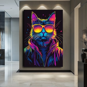 Glasses-Wearing Cat Canvas Art - Cute and Quirky Cat Illustration, Fun Wall Decor for Cat Lovers.