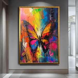 Colorful Abstract Butterfly Canvas Art | Vibrant Butterfly Painting | Modern Abstract Insect Wall Art | Nature Home Decor