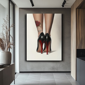 Classic Black High Heeled Shoes Canvas Art, Sexy Woman Canvas Art, Modern Wall Decor