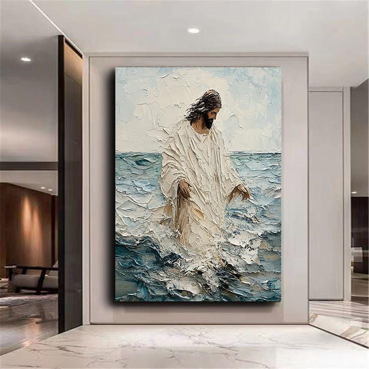 Jesus Walking on Water Canvas Print, Textured Christian Wall Art ...