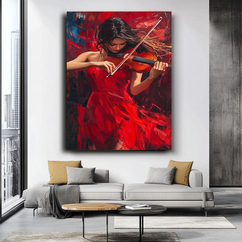Beautiful Girl Playing Violin Art Print | Elegant Musician Illustration | Modern Canvas Decor | Classical Music Art | Artistic Wall Print. image 3