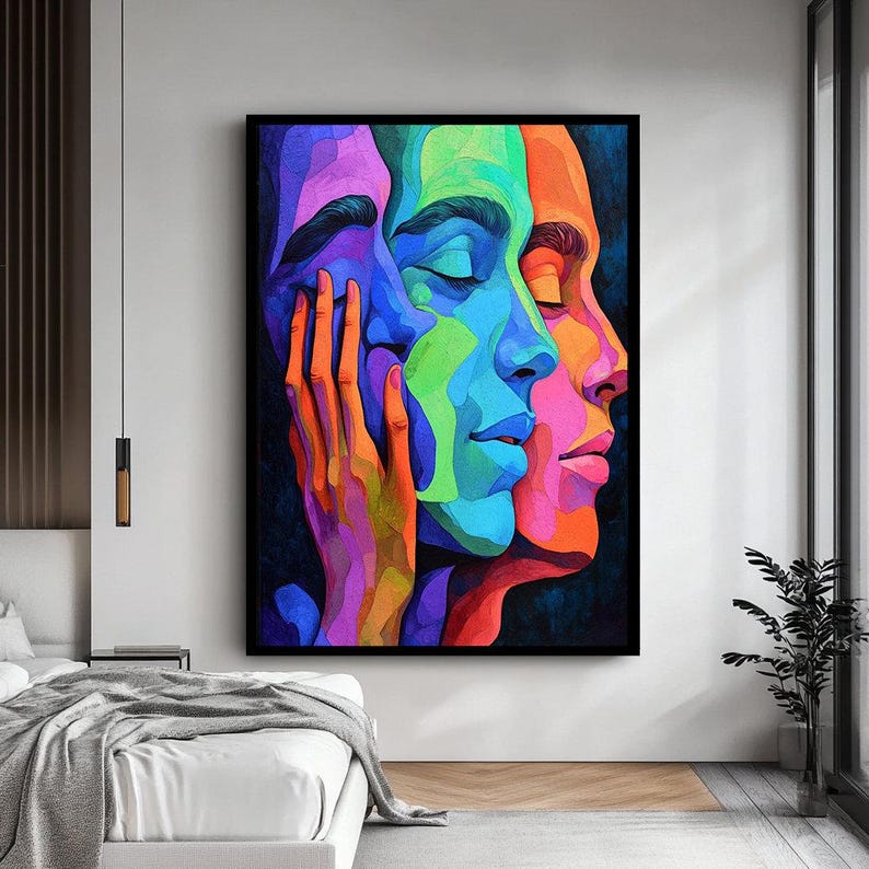 Colorful Abstract Faces in Profile Art | Intertwined Portraits Painting ...
