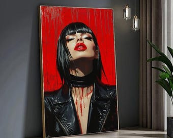 Red Woman Canvas Art - Bold Woman Canvas Print - Modern Red and Black Wall Art - Edgy Fashion Portrait for Living Room or Office Decor