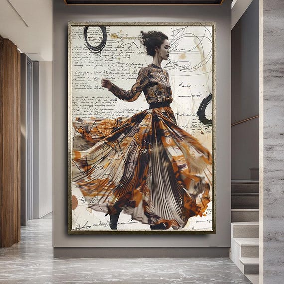 Elegant Woman in Flowing Dress Canvas Art - Abstract Fashion Illustration,  Graceful Movement Wall Decor,wall Art - Etsy