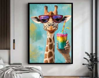 Giraffe Canvas Art,Glasses-Wearing Giraffe Canvas Print, Fun and Whimsical Canvas Print,Animal Art for Home Decor,Wall Art,Animal Wall Decor