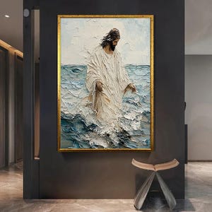 Jesus Walking on Water Canvas Print, Textured Christian Wall Art, Inspiring Religious Decor, Faith-Based Home Accent,Spiritual Gift,Wall Art