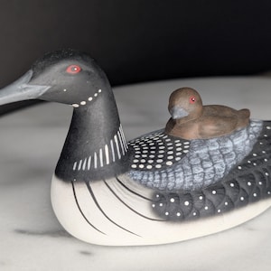 Vintage ceramic Zavoti Mold stamped hand painted Loon with Baby on Back Figurine Dated 1987