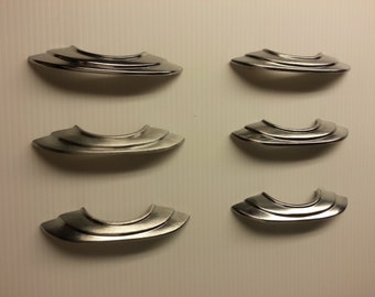 6 Silver Zinc 4 7/8 long x 1 1/8 drawer pulls .. New in packs Hardware screws included