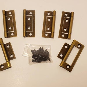 6 Small Square Metal (Bronze Finish)  Hinges .. 2 1/2 inches .. Screws included