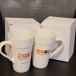 Dunkin&#39; Donuts Coffee Cups Coffee Mugs. Set of (2) 16 Ounce Cups. New White and Orange