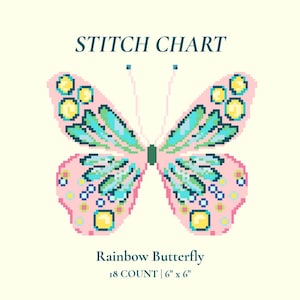 Rainbow Butterfly Needlepoint Pattern | 18 Mesh Design | Digital Download PDF File