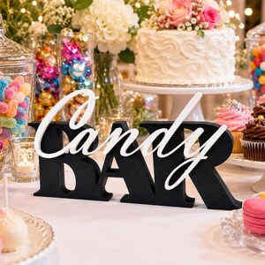 Candy Bar Sign for Wedding Reception | Modern Birthday Dessert Table Decor | Freestanding Organic Modern Wedding Table Sign, Sweet Bar