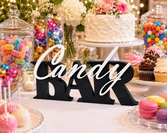 Candy Bar Sign for Wedding Reception | Modern Birthday Dessert Table Decor | Freestanding Organic Modern Wedding Table Sign, Sweet Bar