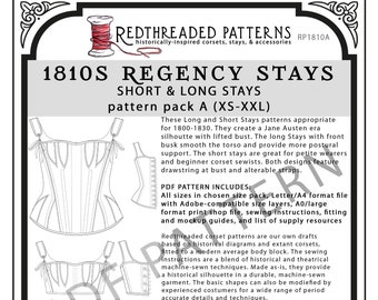 1810s Regency Stays PDF Pattern - Pack A (Sizes XS–XXL)