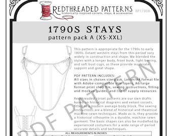 1790s Stays PDF Pattern - Size Pack A (XS-XXL)