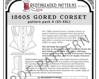 1860s Gored Corset PDF Pattern - Size Pack A (XS-XXL)