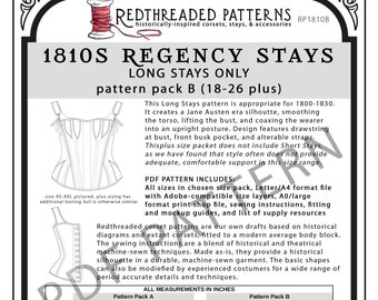 1810s Regency Long Stays PDF Pattern - Pack B (Size 18–26 plus)