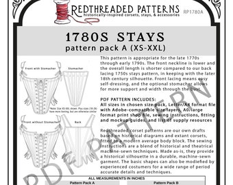 1780s Stays PDF Pattern - Size Pack A (XS-XXL)