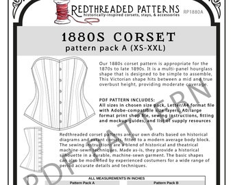 1880s Corset PDF Pattern - Size Pack A (XS-XXL)