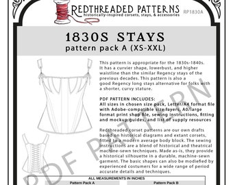 1830s Stays PDF Pattern - Pack A (Sizes XS–XXL)
