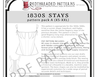 1830s Stays PDF Pattern - Pack A (Sizes XS–XXL)