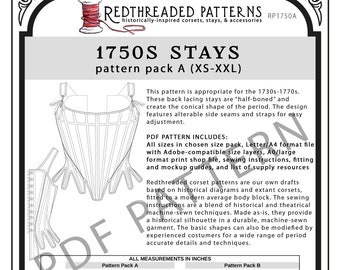 1750s Stays PDF Pattern - Size Pack A (XS-XXL)