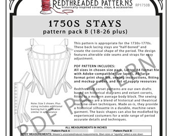 1750s Stays PDF Pattern - Size Pack B (18-26 plus)