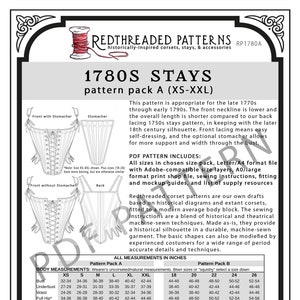 Wzór PDF na gorsety z lat 1780. - Rozmiar pakietu A (XS-XXL)