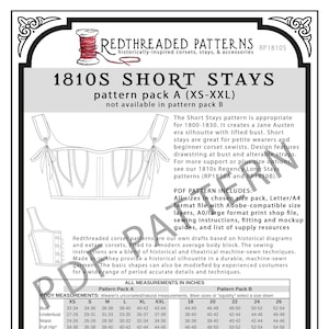 1810s Short Stays PDF Pattern Size Pack A XSXXL image 1