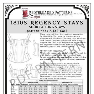 1810s Regency Stays PDF Pattern - Pack A (Sizes XS–XXL)