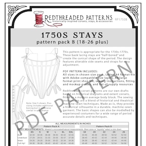 1880s Corset PDF Pattern Size Pack B 18-26 Plus 