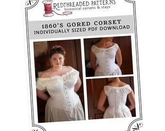 Size 20 PLUS (36" waist ) PDF 1860's Gored Corset Pattern