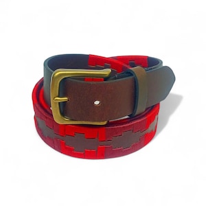 Red Pattern Leather Belt for Men | Handcrafted Full Grain Leather & Woven Belt | Ethnic Design Belt